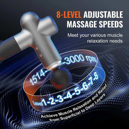 VEVOR Professional Deep Tissue Massage Gun - Handheld Percussion Device with 8 Speed Settings, 6 Interchangeable Massage Heads, and 24V 2500mAh Battery for Pain Relief and Muscle Relaxation